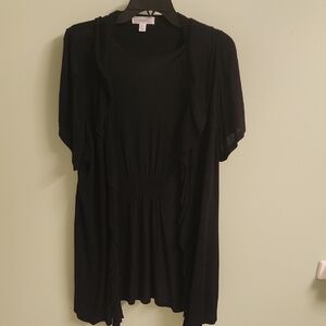 Dressbarn Black Ruffled Women's Short Sleeve Cardigan